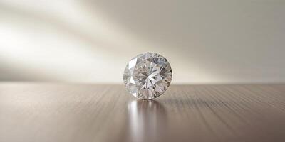 A diamond on a table in front of a light photo