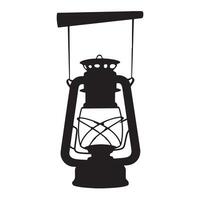Kerosene Lantern Silhouette with Black Outline on White Background vector