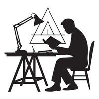 Reading Table with Animator and Architecture Tools Silhouette on White Background vector
