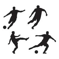 Black Silhouette Figures of Soccer Players in Various Dynamic Poses on White Background vector