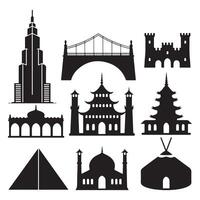 Black Silhouette of Architectural Building on White Background Design vector