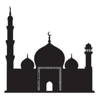 Black Mosque Silhouette with Minarets Islamic Architecture Icon on White Background vector