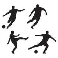 Black Silhouette of Soccer Players in Different Poses on White Background vector
