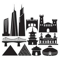 Black Silhouette of Architecture on White Background Building Outline vector