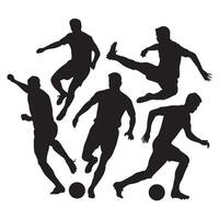 Black Silhouette Figures of Soccer Players in Dynamic Poses on White Background vector