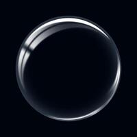 Glass circle transparent on dark background. Sphere crystal bubble for product presentation. photo
