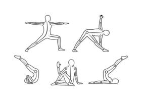 Outline set of yoga asanas, standing poses and twist. Clipart for icons, logo design, blogs, prints, tags vector