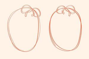 Two vintage round frames with bows. Trendy doodle ribbon frames and bows. Design elements for wedding cards, birthday invitations. Set of wavy, fancy retro decorative shapes vector