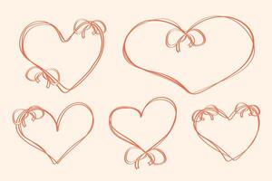 Set of heart frames with bows. Hand drawn romantic doodle design vector