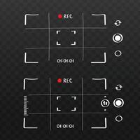 Camera viewfinder screen with recording elements. Grid, REC icon, interface design on dark background. hand drawn in doodle style vector