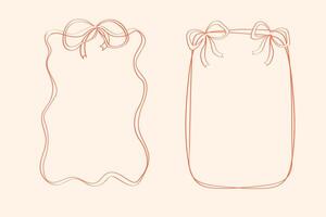Two vintage frames with bows. Trendy doodle elegant ribbon frames and bows. Design elements for wedding cards, birthday invitations. Wavy, fancy retro decorative shapes set vector