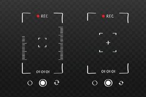 Phone camera screen with recording elements with grid, icons. Hand drawn interface design in doodle style vector