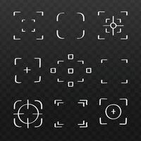 Focus frame elements collection. Set of photo interface shapes, minimal viewfinder and lens focus markers. illustration on transparent background. Useful for photography UI, apps, and digital design. vector