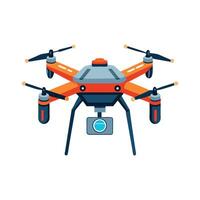 a flat illustration of a drone in orange color and a camera vector