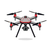a flat illustration of a white color drone with camera vector