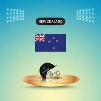 New Zealand cricket team helmet with a flag and stadium light template, abstract background vector