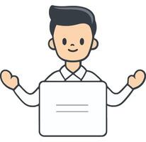 Smiling Boy Gesturing with Blank Sign for Presentation vector