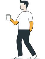 Man Holding Coffee While Walking in Casual Style vector