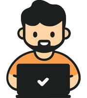 Happy Man Working on Laptop in Modern Workspace vector