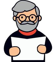 Gray Bearded Man Reading Paper Cartoon Character vector
