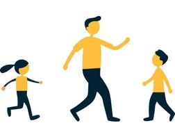 Family Walk and Run with Children in Active Play vector