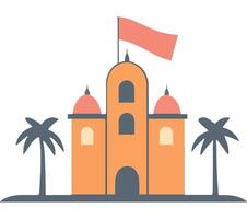 Colorful Castle with Palm Trees and Flag vector