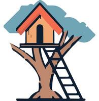 Tree House with Ladder in Nature vector