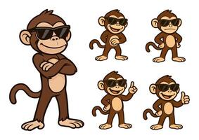 Funny Monkey Illustrations in Sunglasses Showing Different Poses vector