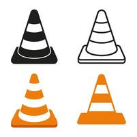 Construction Cone Icons Collection Featuring Flat, Line, and Filled Designs vector