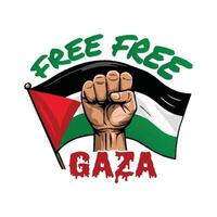 Free Free Gaza Free Palestine, Raised fist, Palestinian flag, Support for Freedom in Gaza Palestine vector