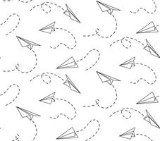 Seamless outline pattern of flying paper planes for backgrounds vector