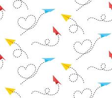 Seamless flat pattern of paper planes flying in background vector