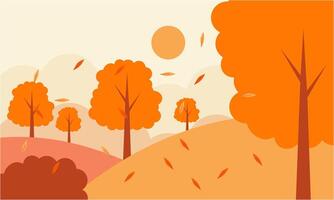 Autumn Leaves Background Flat Design With Tree, Holiday, Background, vector