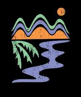 Stylized landscape illustration. Horizon line with silhouette of mountains and river. vector