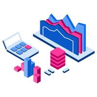 Flat design of a calculator, building, and bar charts. Atmosphere is professional, analytical. Perfect for finance apps, business websites vector