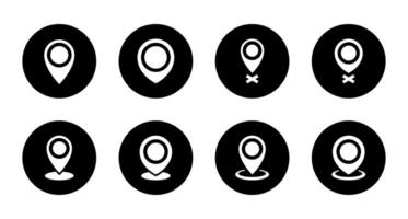 Location icon set collection on black circle. Map pointer, address sign symbol vector