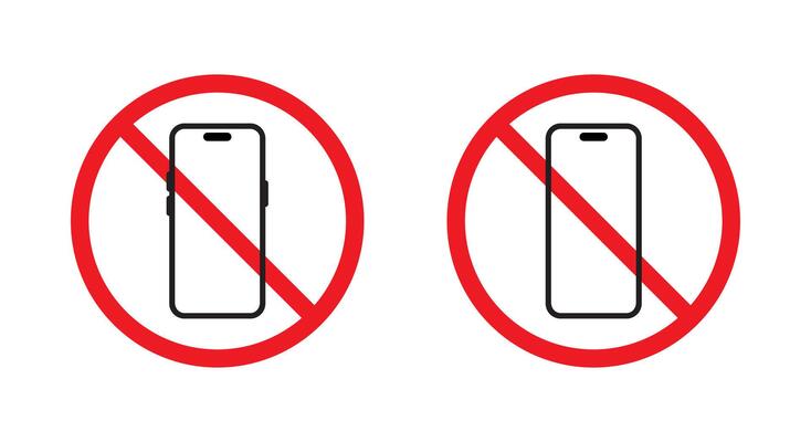 No smartphone icon. Mobile phone prohibition sign. Cellphone with forbidden symbol