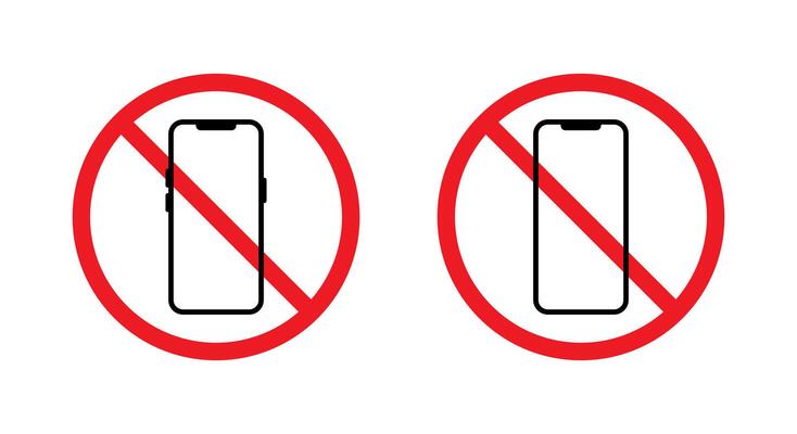 No smartphone area sign. Mobile phone zone prohibition icon. Cellphone with forbidden symbol