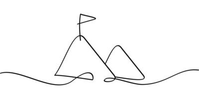 continuous line drawing of mountain peak symbol with flag. abstract line art illustration for your design vector