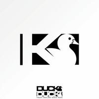 initial K font negative spave with duck on square monogram typo animal farmer vector