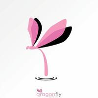 abstract gragonfly with water drop fall on fresh flora exotic mascot insect vector