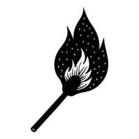 a black and white illustration of a fire with a stick vector