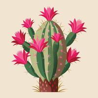 cactus plant with pink flowers on a beige background vector