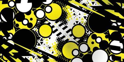 a yellow and black background with circles and dots vector