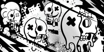 Black and white abstract background with cartoon skull object vector