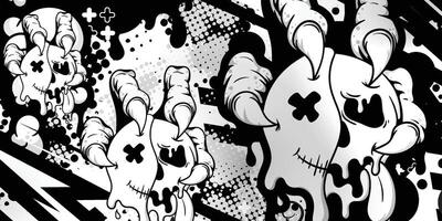 Black and white abstract background with cartoon monster claw object vector