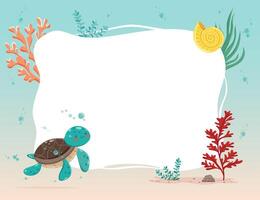 frame with turtle and sea elements, isolated on white vector