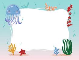frame with jellyfish and underwater plants, isolated on white vector