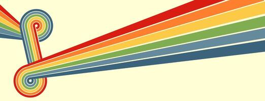 Abstract background 70s retro perspective lines background. Vintage colorful stripes banner, backdrop. vector