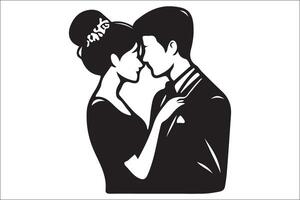 A black and white silhouette of a man and woman kissing vector